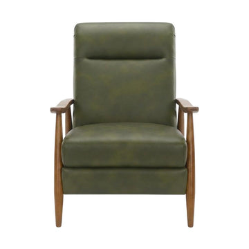 Leather-Gel Wood-Arm Push-Back Recliner Chair by Furnifact – 30 x 34 x 42.5 inches, Hardwood and plywood frame construction, Leather Gel, Green