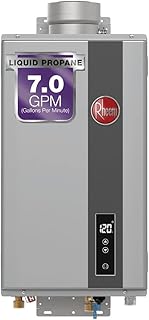Rheem RTG Series 7.0 GPM Liquid Propane Tankless Water Heater Indoor | 160,000 BTUs High Efficiency On Demand, Continuous Hot Water | Non-Condensing