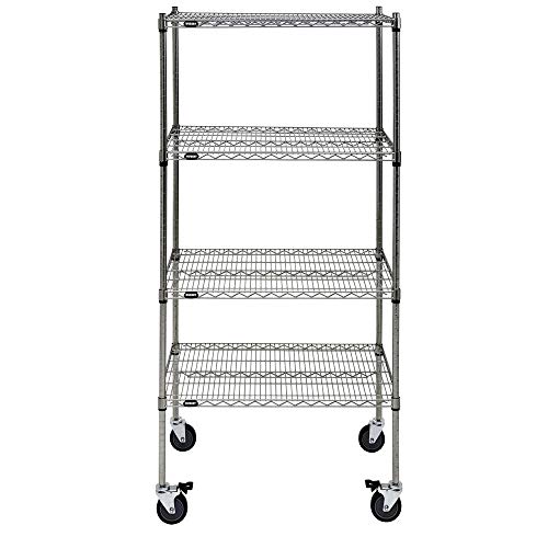 Mobile Shelving Unit with 4 Shelves Silver Metal - 36" L x 24" W x 80" H by HUBERT – Alloy Steel, Silver, Model 48589+71360