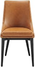 Furnifact Vegan Leather-Upholstered Dining Chair with Mid-Century Modern Style, Faux Leather Kitchen Chair for Dining Room, Tan