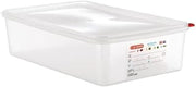 Araven 03354 PP Food Container with Lid, GN 1/1, 13.7 L, 100 mm Handle (Pack of 4), | Includes 100mm handles and snug lid for safe carrying; stackable design simplifies food prep and cold storage inventory.
