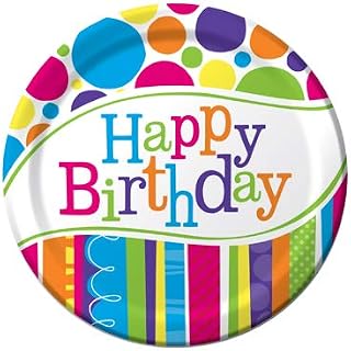 Creative Converting Club Pack Birthday Party Decorations Bright and Bold 7in Round Printed Paper Plates, Box of 96 Printed Plates