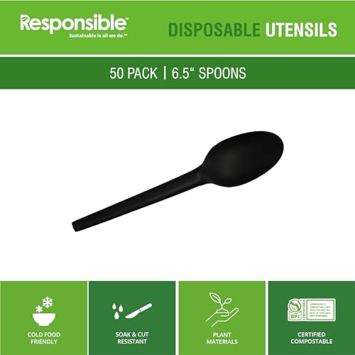 Responsible Products 6.5" Spoons Black (50 Count) / Black / 50 Spoons