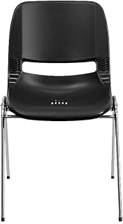 Flash Furniture HERCULES Series 880 lb. Capacity Black Ergonomic Shell Stack Chair with Chrome Frame and 18'' Seat Height