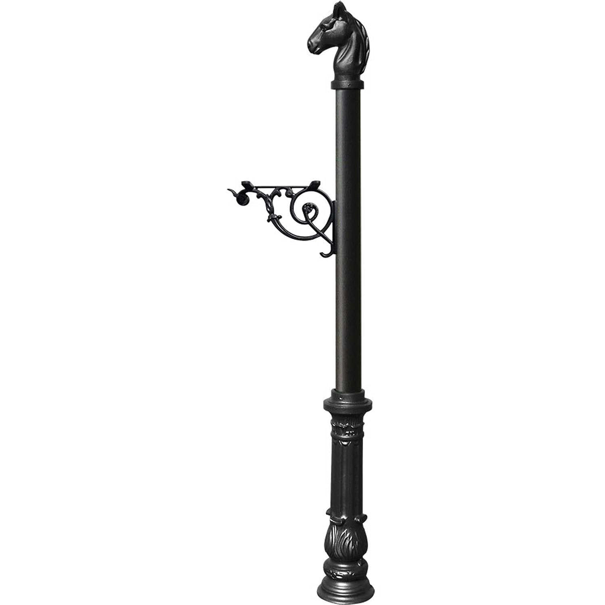 Lewiston Equine Post Only with Support Bracket by Qualarc – 20"D x 8"W x 5' 2"H, Aluminum, Powder Coat, Black, Model LPST-701-BL