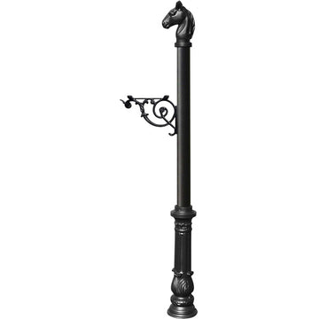 Lewiston Equine Post Only with Support Bracket by Qualarc – 20"D x 8"W x 5' 2"H, Aluminum, Powder Coat, Black, Model LPST-701-BL