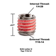 E-Z LOK 1/4"-28 IT, 7/16"-14 ET, 0.437" L / Pack of 5 / Metallic Gray Thread Locking Inserts