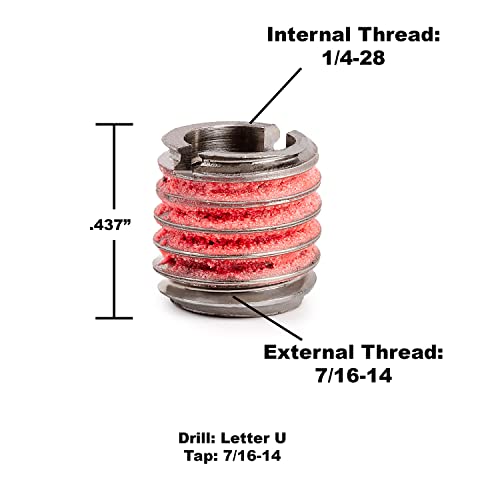 E-Z LOK 1/4"-28 IT, 7/16"-14 ET, 0.437" L / Pack of 5 / Metallic Gray Thread Locking Inserts