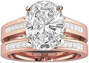 1.28 Carat GIA Certified Oval Cut 14k White Gold Channel Set Princess Cut Bridal Set Diamond Engagement Ring Wedding Band (D-E Color VVS1-VVS2 Clarity Center Stones)