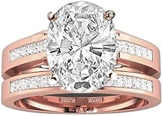 1.28 Carat GIA Certified Oval Cut 14k White Gold Channel Set Princess Cut Bridal Set Diamond Engagement Ring Wedding Band (D-E Color VVS1-VVS2 Clarity Center Stones)