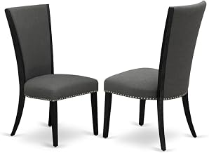 Furnifact Linen-Upholstered Dining Chairs Set of 2, Nail Head Wood Frame Fabric Dining Chair for Kitchen and Dining Room, Dark Gotham Grey