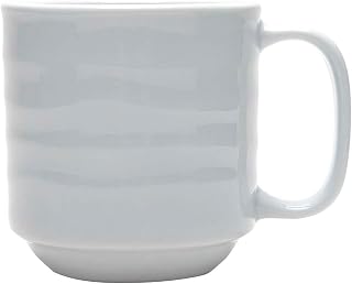 Tuxton Sandbar Porcelain White Embossed 12-1/2-Ounce Mug, Case of 24, Bright White; Scratch Resistant; Chip Resistant; Lead & Cadmium Free; Dishwasher, Microwave, Oven Safe