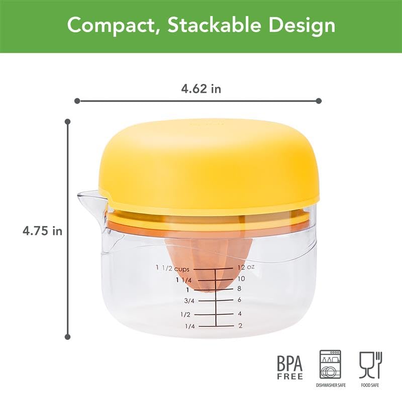 Juicer Citrus 3 in 1 by Tovolo – 5.67" Tall, 1.5 cups, Silicone Lid, Plastic Base, Yellow, Model 1001027