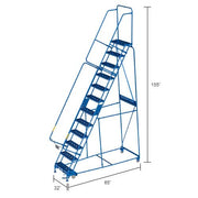 12 Step Steel Rolling Ladder with 24" W Perforated Step by Global Industrial – Alloy Steel, Blue, Model GPL123210P