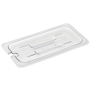 Third-Size Clear Polycarbonate Notched Food Pan Cover w/Handle - 12 4/5" L x 6 15/16" W by HUBERT – Polycarbonate (PC), Clear, Model 107018