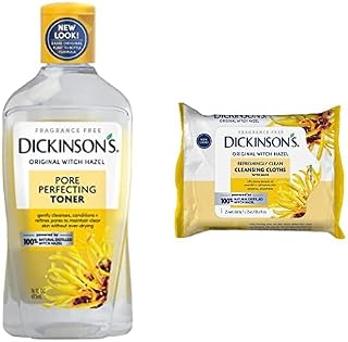 Dickinson's Witch Hazel Toner & Cleansing Cloth Bundle: Original Witch Hazel Pore Perfecting Toner (1-16 Fl. Oz Bottle), Original Refreshingly Clean Daily Cleansing Cloths (25 Count,1 Pack)