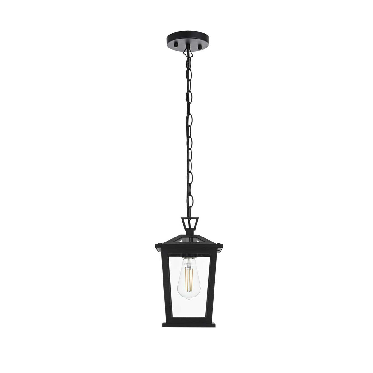 Cayman One Light Outdoor Pendant Black by Lighting Design – Iron, Black, Model OD332H12BK