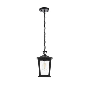 Cayman One Light Outdoor Pendant Black by Lighting Design – Iron, Black, Model OD332H12BK