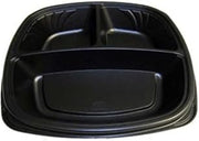 Forum Black Polystyrene Square Mid Depth 3 Compartment Plate, 9 inch - 300 per case.