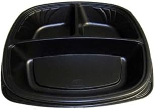 Forum Black Polystyrene Square Mid Depth 3 Compartment Plate, 9 inch - 300 per case.
