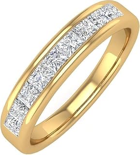 3.00Ct Princess Cut lab created Diamond Channel Set Engagement Wedding Ring For Women's 14K Yellow Gold Finish 925 sterling silver, Yellow, 4