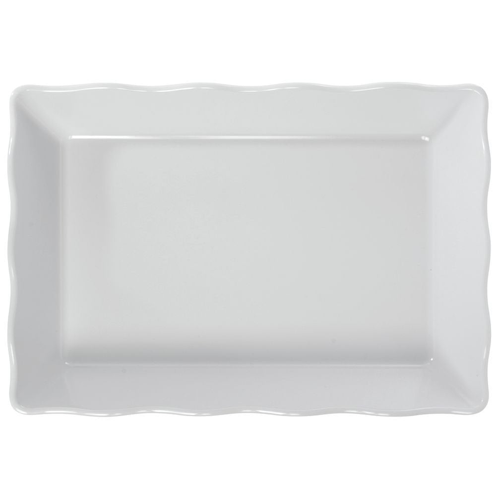 Serving Bowl White with Ruffled Edge Trim Melamine - 14"L x 9 1/2"W x 2"H by HUBERT – Melamine, White, Model H0069-WHITE