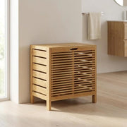 FurniFact Solid Bamboo Hamper with Hinged Lid, Spacious Laundry Basket with Safety Hinge for Bedroom, Bathroom, or Closet, Brown - image 4