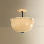 Nevins 1-Light Semi Flush | Essential Style | Distressed Bronze Finish | Glass Shade | Damp-Rated for Bathroom Use | 14" Dia x 13" H | Etched with Optic Shade | -DB by Hudson