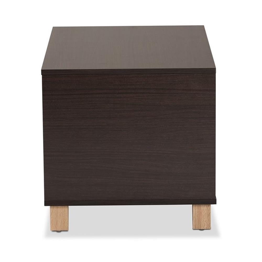 Eckhart Modern and Contemporary Two-Tone Dark Brown and Oak Finished Wood Cat Litter Box Cover House by Baxton Studio – Small, Brown, Model 194-21003-11762-CYMX