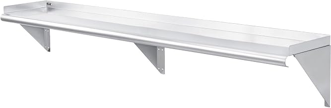 Wall Mount Shelf with 1-1/2" Lip 18 Gauge 430 Stainless Steel 72"W x 12"D by Global Industrial – 430 Stainless Steel, Silver, Model 493630