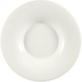 CAC China SHA-F105 Sushia Super White Porcelain Round Coupe Plate with Wide Rim, 10-3/4 by 10-3/4 by 1-3/8-Inch, 12-Pack