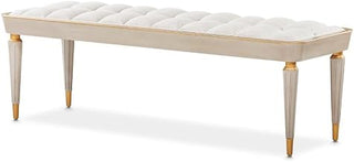 Michael Amini St. Charles Dove Gray Bench Solid and Manufactured Wood Construction with Poplar Solids Chenille Upholstery in Cirrus Color Durable and Stylish Seating