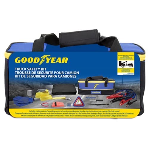 Truck Kit Gifts for Him Roadside Emergency Automotive Safety Kit with 16FT Jumper Cables and Visibility Items by Goodyear – Multicolor, Model GY5012