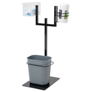 Double Arm Modular Sanitizer Stand with Trash Can - 15 1/5" L x 12 3/5" W x 29" H by HUBERT – Steel, Black, Model 19617/28368/247
