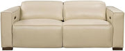 Moti Riseholme Reclining Sofa with Barista Brown Legs in Contemporary Beige Leather