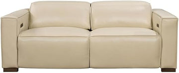Moti Riseholme Reclining Sofa with Barista Brown Legs in Contemporary Beige Leather