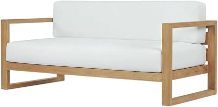 White Teak Patio Sofa, All-Weather Durable, Cushioned Seating, Elegant Outdoor Furniture for Garden and Patio
