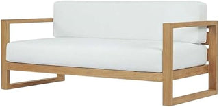 White Teak Patio Sofa, All-Weather Durable, Cushioned Seating, Elegant Outdoor Furniture for Garden and Patio