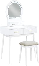 Lexicon Camilla Acacia Vanity Dresser with Mirror and Stool in White