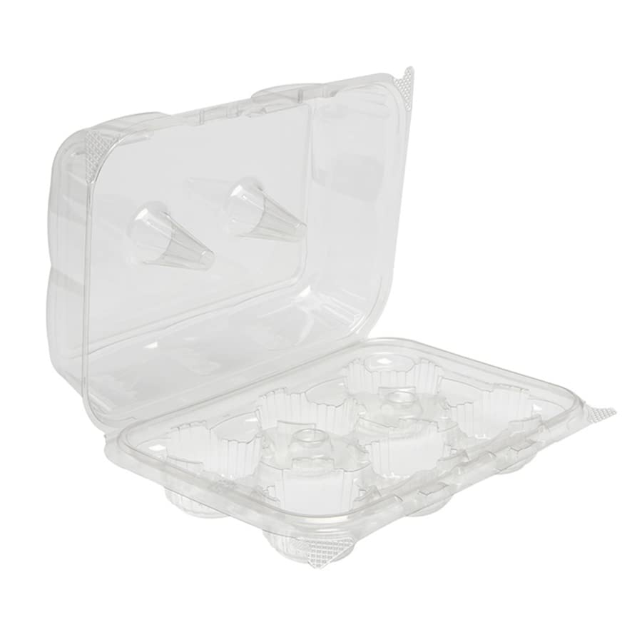 Foodservice Tall Apet Hinged 6 Count Cupcake Container - 120 per case. by PACTIV – Commercial Grade