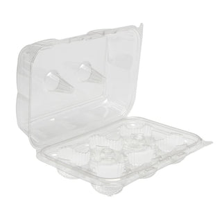 Foodservice Tall Apet Hinged 6 Count Cupcake Container - 120 per case. by PACTIV – Commercial Grade