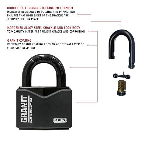 ABUS Keyed Alike / Body width: 2 29/64" Shackle diameter: 7/16" Shackle clearance: 1 3/64" / Black Keyed Padlocks