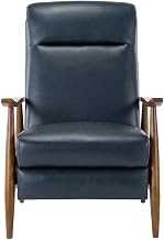 Furnifact Semi-Leather Push Back Recliner with Wood Arms, Manual Reclining Chair for Living Room and Bedroom