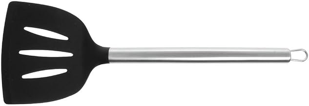 TableCraft CW403 Serving Spatula, 14"Long, Wide, Slotted, Stainless Steel Handle, Silicone Head, Black