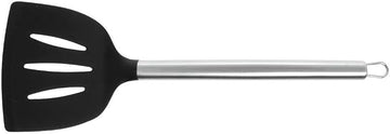 TableCraft CW403 Serving Spatula, 14"Long, Wide, Slotted, Stainless Steel Handle, Silicone Head, Black