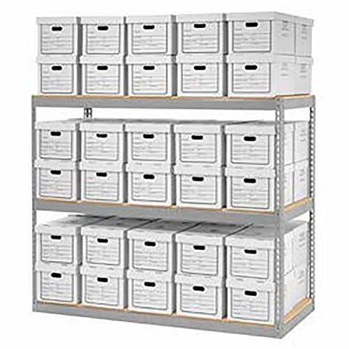 Record Storage Rack With Boxes 72"W x 30"D x 60"H by Global Industrial – Steel, Gray, Model 716850