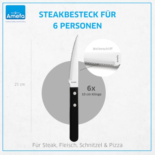 Amefa knife set / Steakbesteck Set für 6 Personen, schwarz / Silver, Black Steak Sets