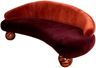 Curved Velvet Sofa, Burgundy Lounge Couch with Crescent Back