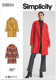 Simplicity Misses' Relaxed Fit Lined Coat Guild Sewing Pattern Packet, Sizes 18-20-22-24-26, Multicolor