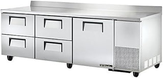 TRUE TWT-93D-4 Three Section 93" Deep Work Top Refrigerator, One Solid Door & Four Drawers